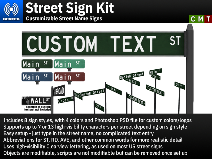 Second Life Marketplace Street Sign Kit Customizable Street Name Signs